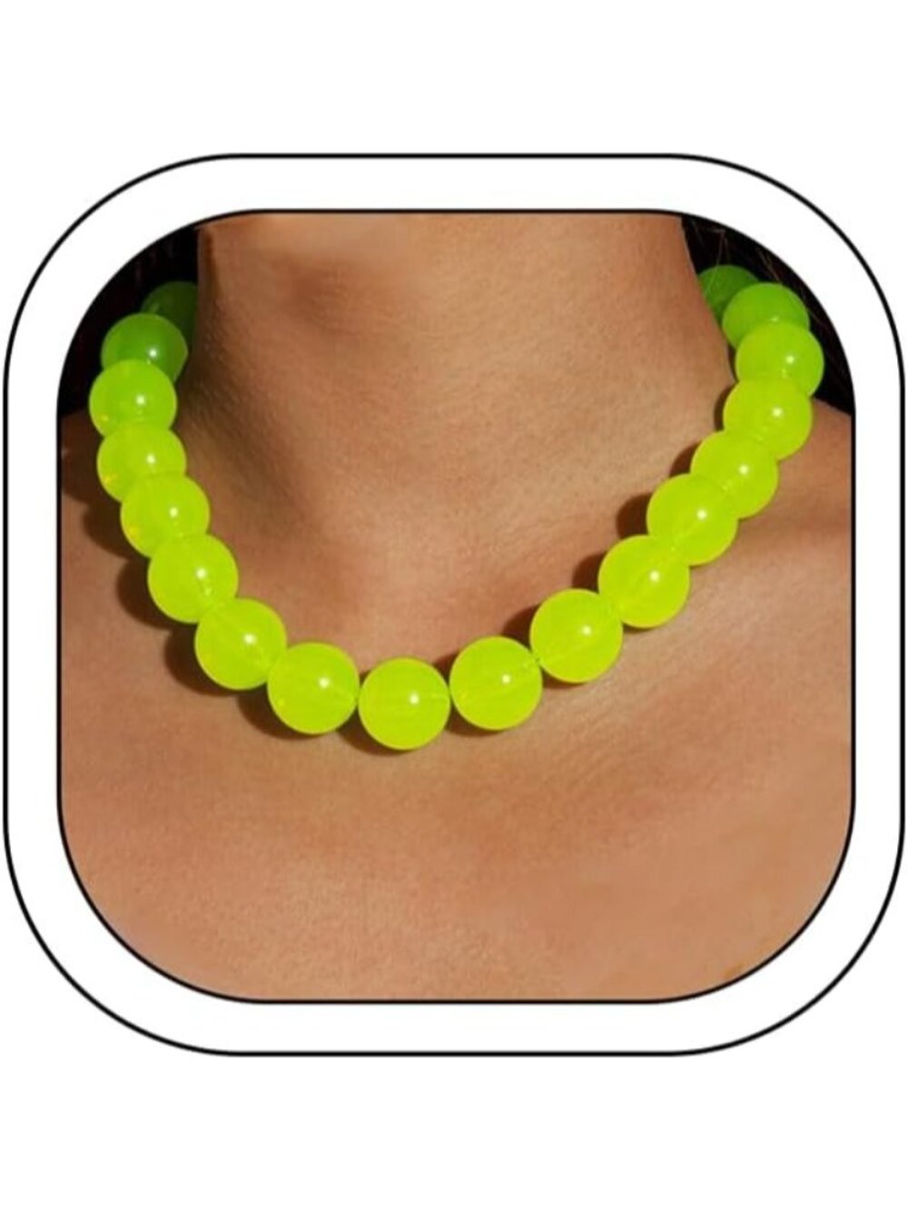 Women's Green Acrylic Beaded Choker Necklace Chunky Round Bead Statement